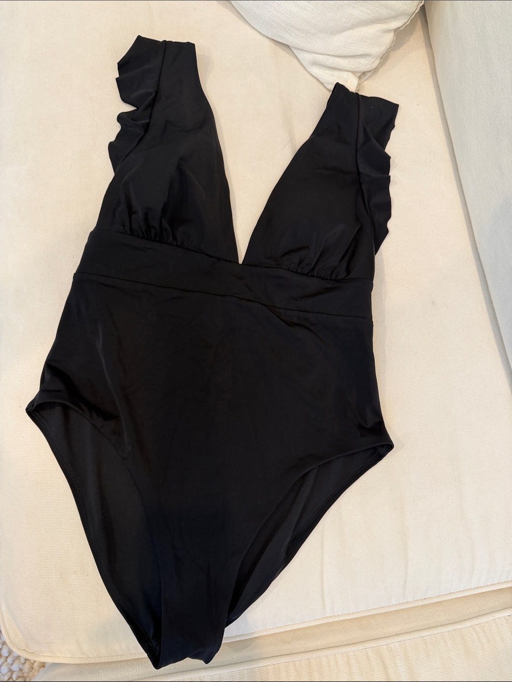 Black Ruffled Strap  One-Piece Swimsuit